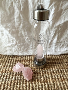 CRYSTAL WATER BOTTLE, ROSE QUARTZ