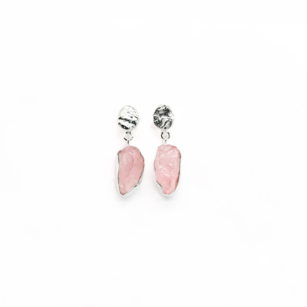 RAW ROSE QUARTZ SILVER DROPS