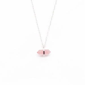 ROSE QUARTZ PENCIL NECKLACE (SILVER)