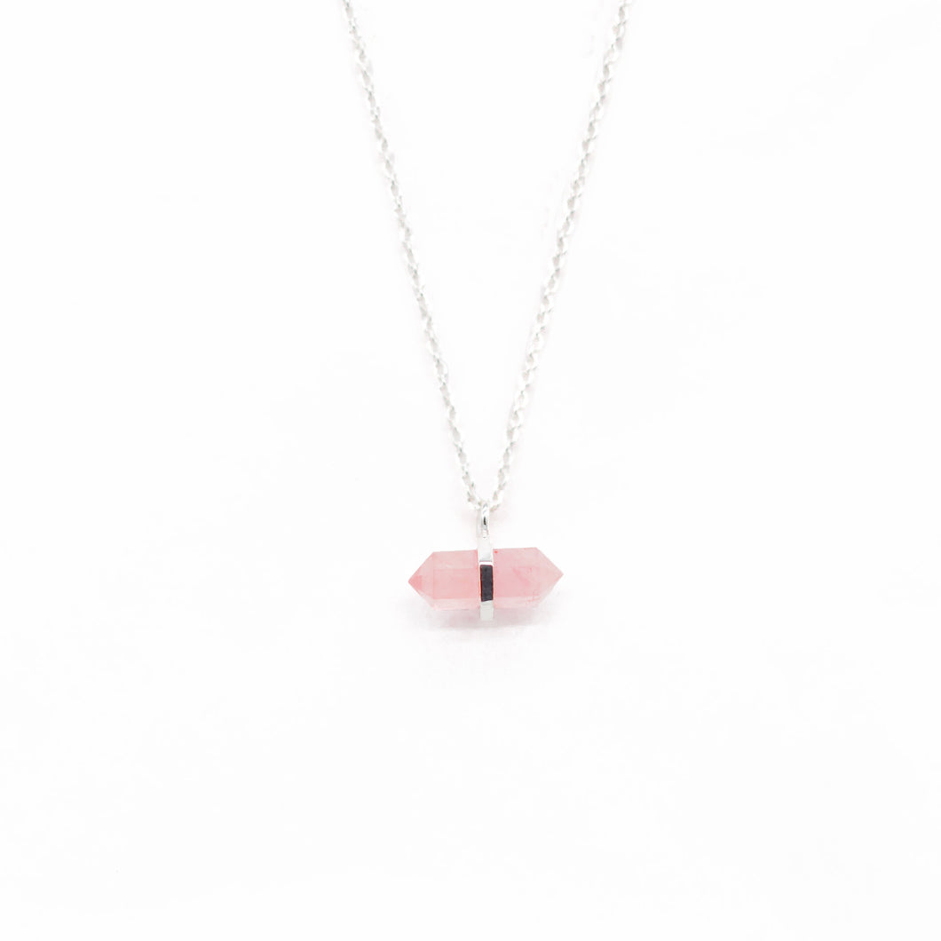 ROSE QUARTZ PENCIL NECKLACE (SILVER)